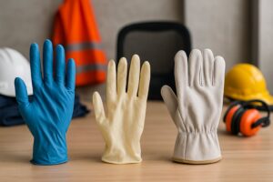 Como escolher luvas nitrílicas, látex e vaqueta para cada setor industrial